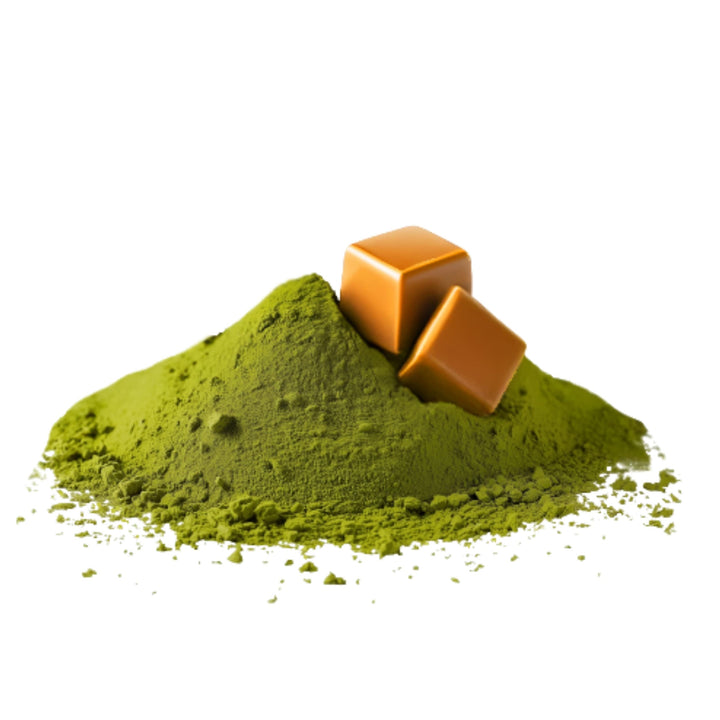 Matcha Pulver mit Karamell für cremigen Matcha Latte