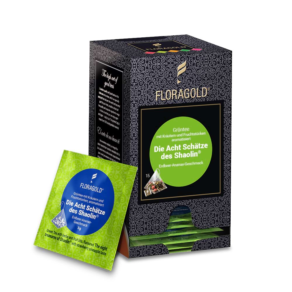 Packung Die Acht Schätze des Shaolin® Floragold® mit einzelnem Pyramidenbeutel