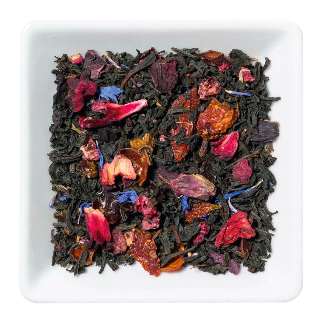 Lose Teemischung Granatapfel Himbeer mit Beeren und Blüten