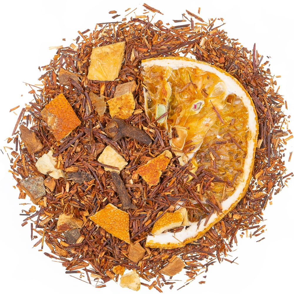 Mandarinenfeuer Rooibostee mit Orangenschalen, Mandarinenscheibe und Gewürzen als lose Teemischung