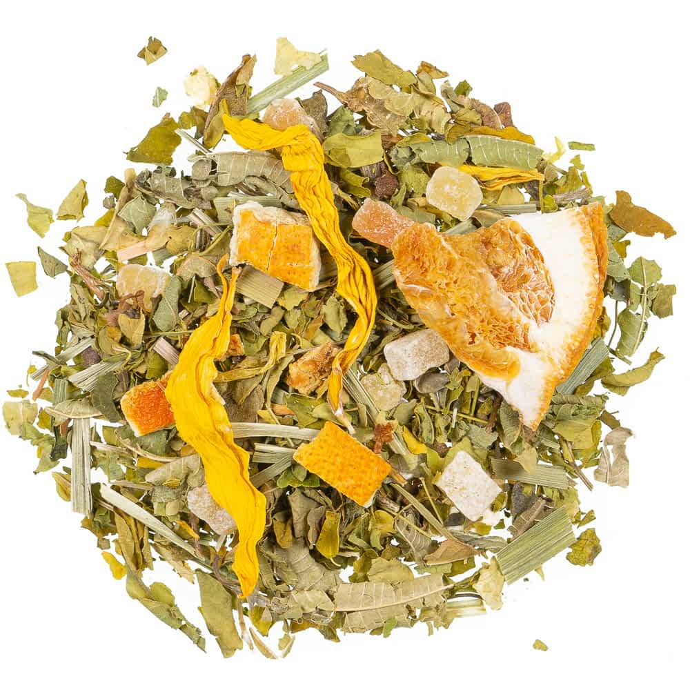 Lose Kräuterteemischung mit Moringa, Orange, Lemongras und Blüten