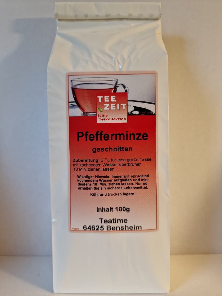 Pfefferminze Kräutertee in weißer Aromaschutztüte