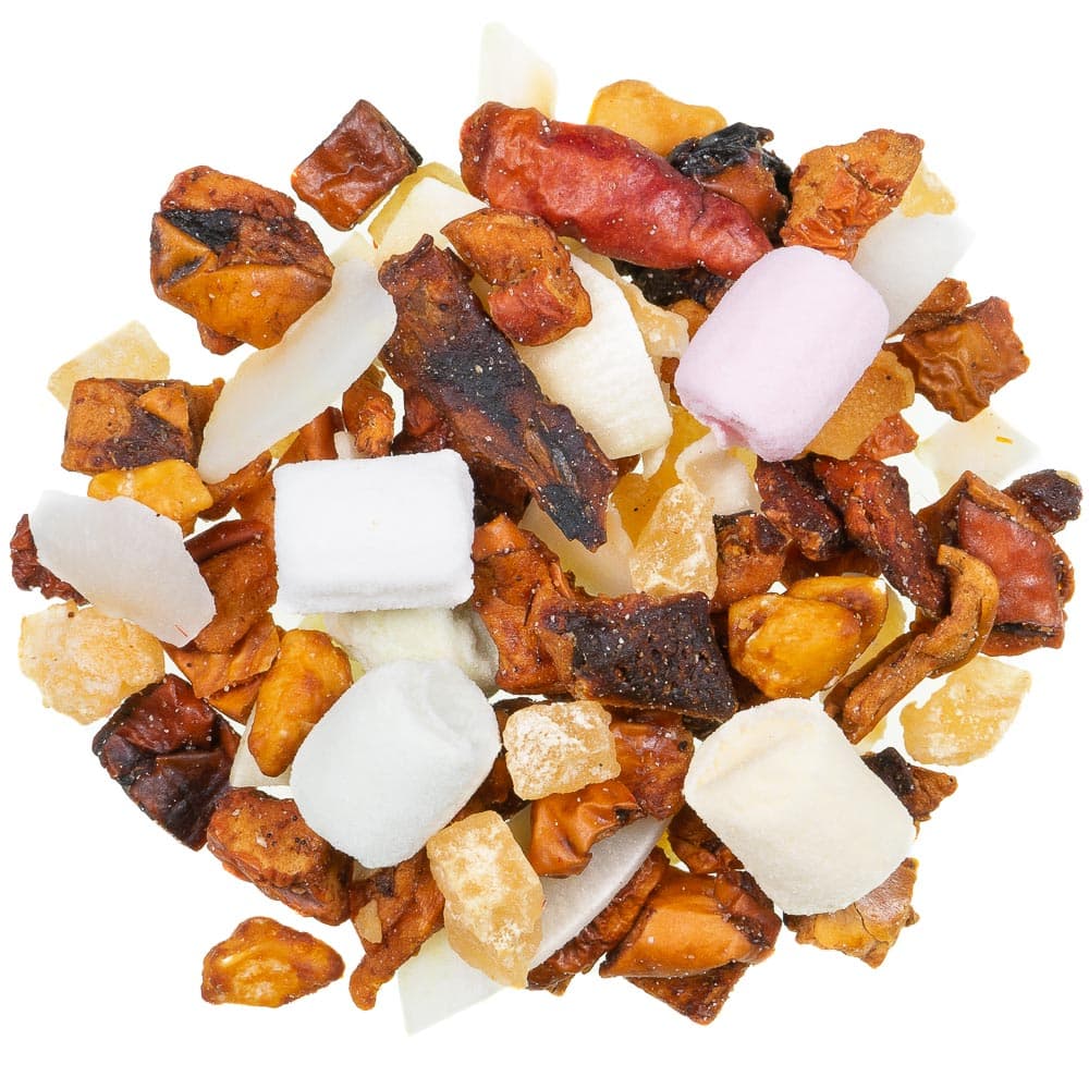 Lose Früchteteemischung Sweet Mallow mit bunten Schaumzuckerstücken, Apfelstücken, kandierter Ananas und Kokoschips